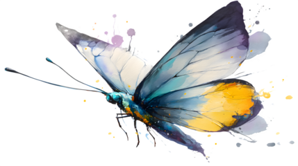 Artistic illustration of a butterfly in mid-flight on a transparent background --ar 16:9 --v 7.0