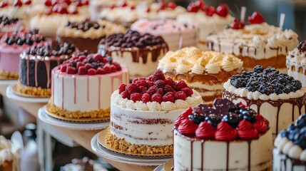 Set of different delicious cakes in candy shop pastel color . Many flavors of cake set collection, generated AI