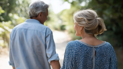Golden Countryside Stroll of a Senior Couple in Love