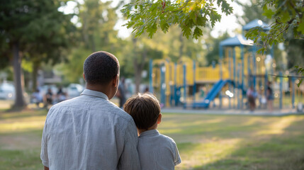 Father and Son Embracing in a Park