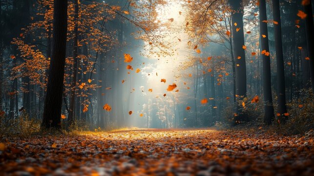 Mystischer Herbstwald in warmen Farbt&ouml;nen und mildem Licht