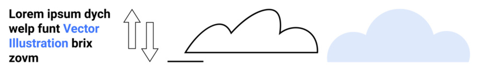 Cloud sketches and upwarddownward arrows beside placeholder text representing connectivity, technology, or data exchange. Ideal for communication, storage, network, innovation, progress, software
