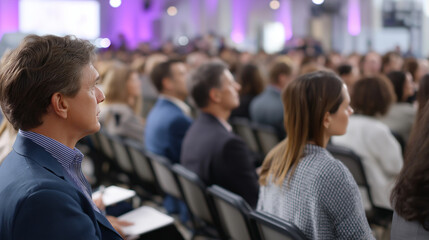 Corporate seminar in a modern conference hall with engaged audience