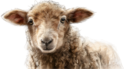 Drawing of a young sheep gazing directly forward on a transparent background --ar 16:9 --v 7.0