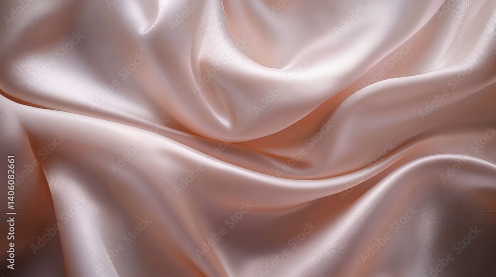 Poster close up of a light pink satin fabric with soft folds and gentle curves creating an elegant texture