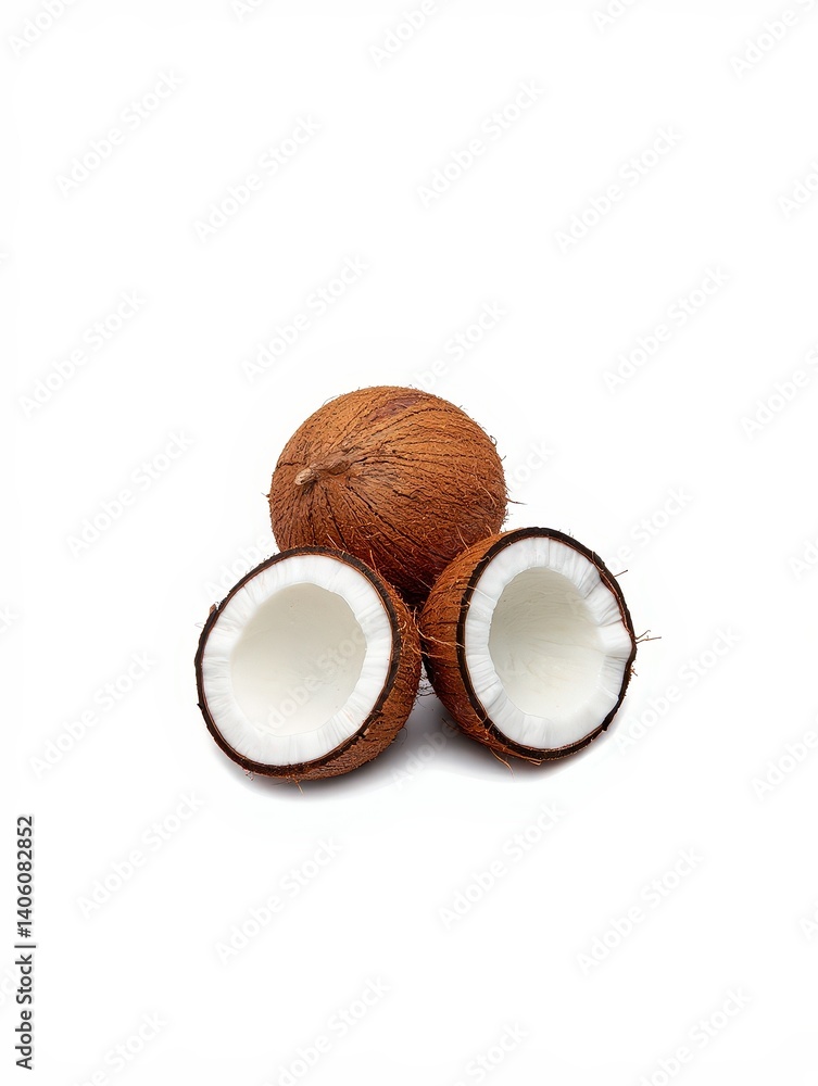 Poster Three coconuts with their shells removed.