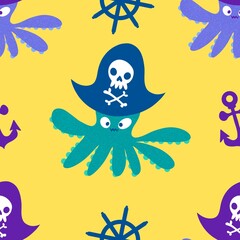 Summer ocean animals seamless cute octopus pattern for kids clothes print and wrapping paper for fabrics