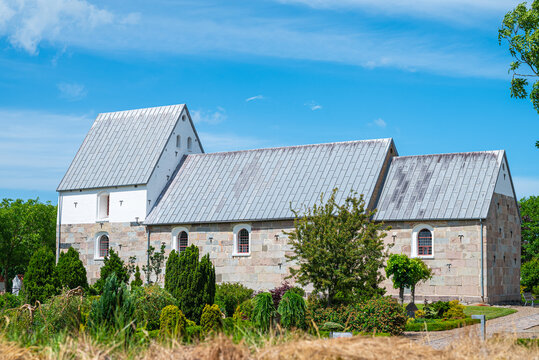 Church of town of Vester thorup in Denmark on a sunny summer day