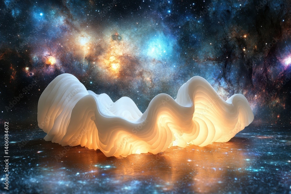 Poster glowing abstract design in a cosmic setting with vibrant stars and colors