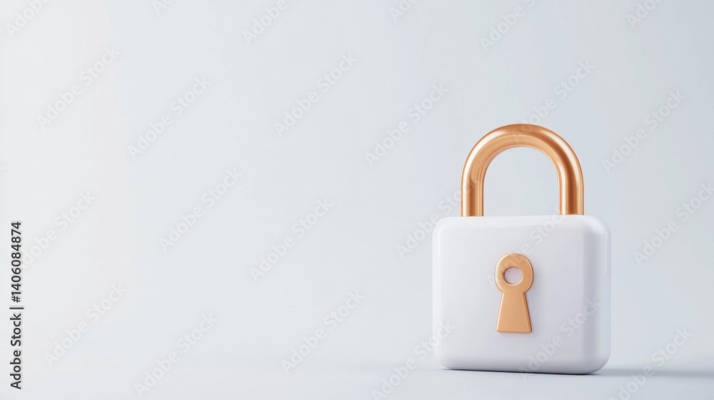Poster modern design of white padlock with copper details against a minimalistic background for security co
