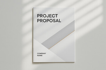 Minimalist Project Proposal Document Cover with Geometric Design and Company Name on White Background with Window Blinds Shadow for Business Presentation