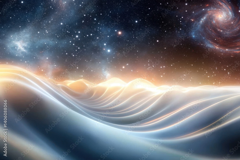 Poster cosmic waves and galaxies create a stunning visual in the depths of space