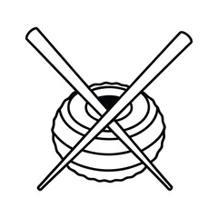 Vector Silhouette of Crossed Chopsticks above Sushi