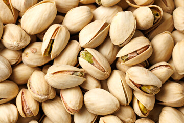 Salted roasted pistachios in their shells. Healthy food