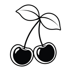 Vector Silhouette of Two Cherries on Stem