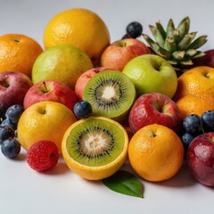Colorful fruits tasty fresh ripe juicy on a white desk