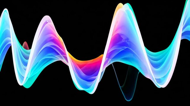 Colorful, abstract waveforms in a digital style, viewed from a side angle, resembling a video soundwave visualization on a black background. Live desktop wallpaper.