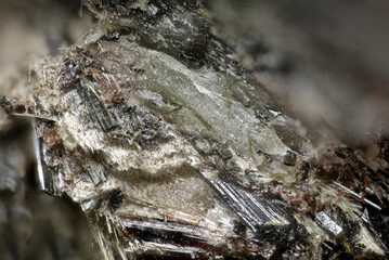 Minerals Aegirine, Analcime, Catapleiite. Mining site- Aikuaivenchor Mountain, Khibiny, Russia. High magnification microphotograph