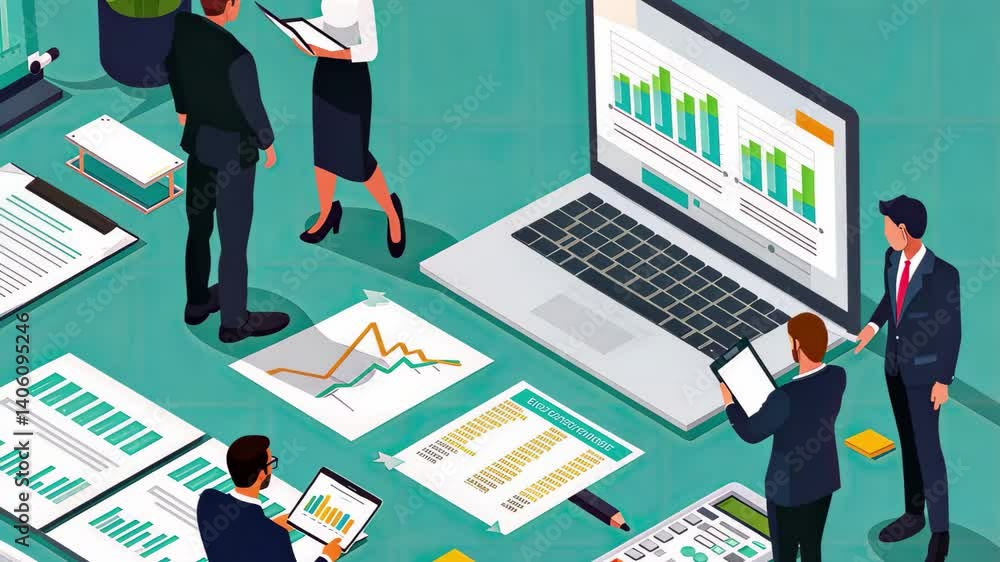 Leinwandbilder business professionals collaborating on data analysis with charts and reports in a modern office set