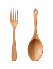 Elegant Wooden Fork and Spoon Set Perfect for Eco-Friendly Dining and Culinary Artistry, Ideal for Home or Restaurant Use, Isolated on Transparent and White Background