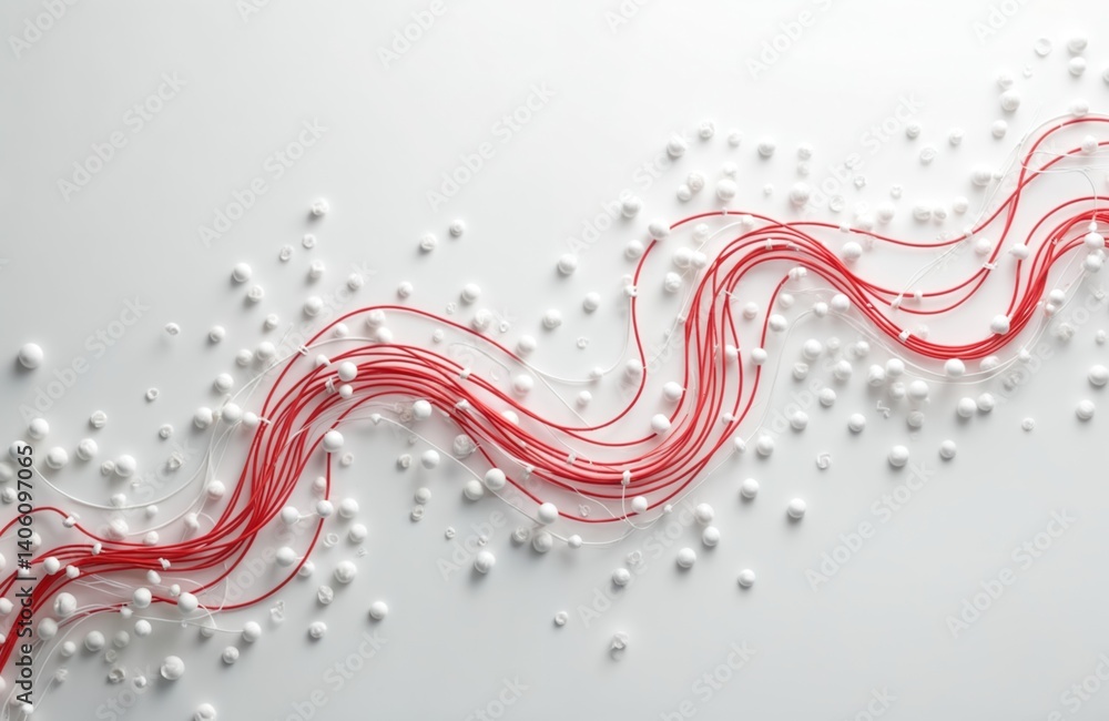 Poster red thread, white threads network. abstract design on white background. minimalist concept of connec