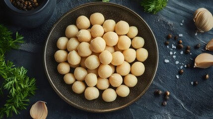 Top View of a Plate of Macadamia on a Table