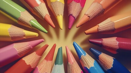 Closeup of Colorful Pencil Tips in a Circle