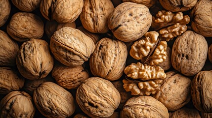 Shelled and Unshelled Walnut Background
