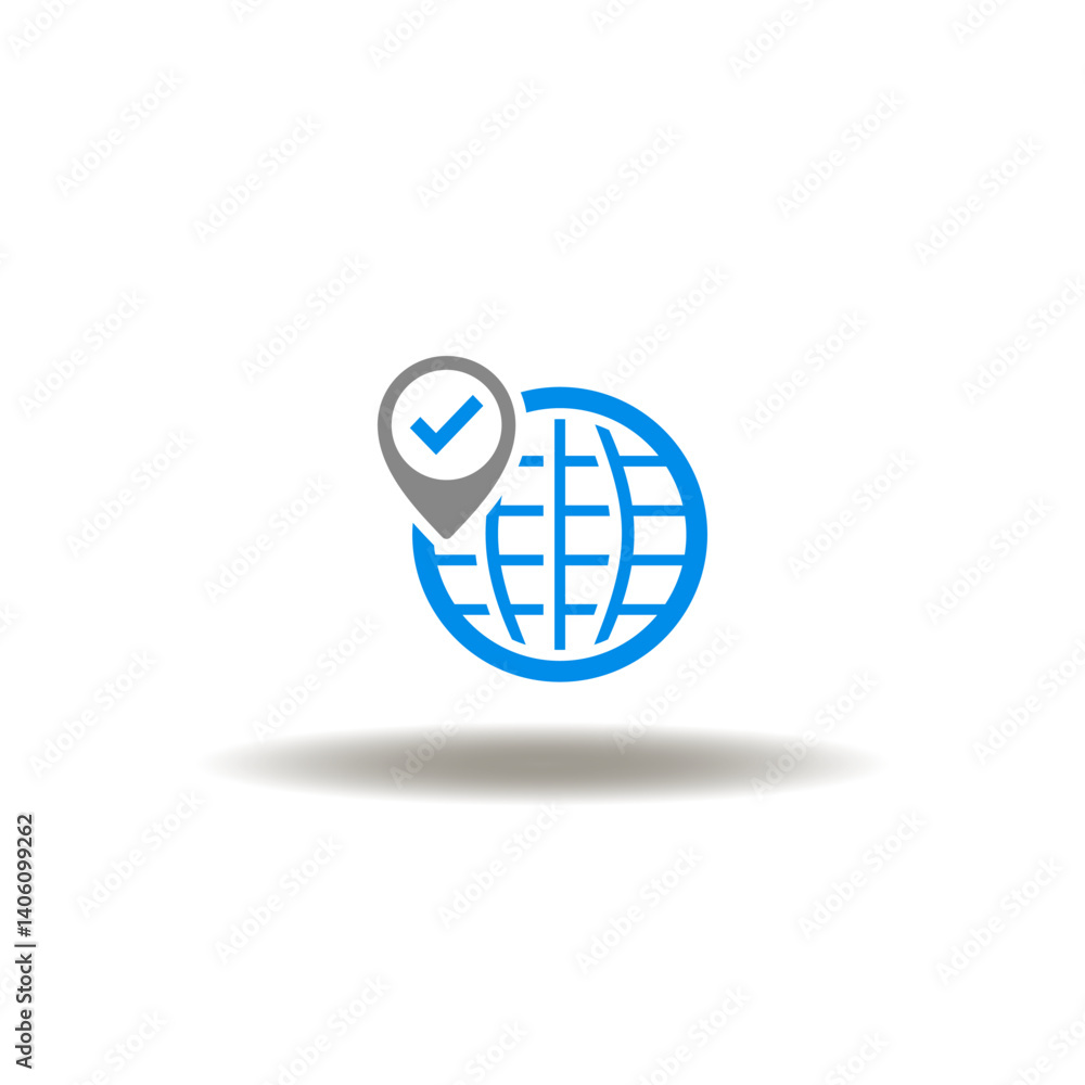Aufkleber vector illustration of earth globe with location pointer and check mark. symbol of scm supply chain 