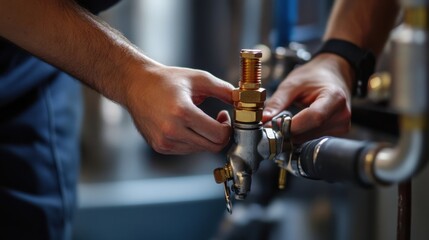 Plumber inspecting a gas line in a house. Featuring plumbing inspection and home maintenance