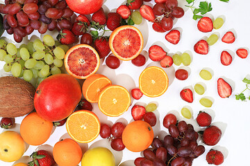 Summer tropical fruits on sunny table, source of vitamin c, shop banner, healthy vegan products for healthy lifestyle, detox diet and weight loss concept. shop advertisement.
