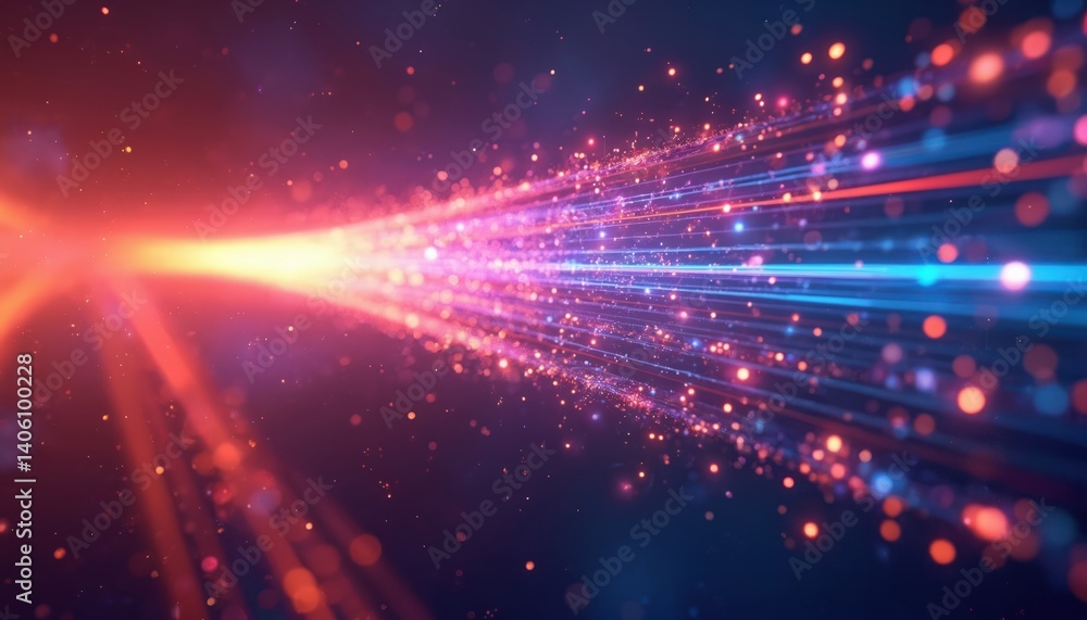Poster abstract visualization of data transmission via fiber optic cable section. horizontal composition wi