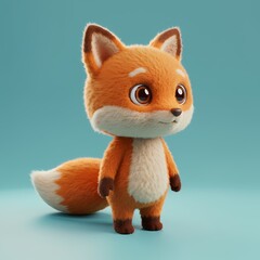 Naklejka premium 3D Cartoon Fox Rendered In A Hyper-realistic Style