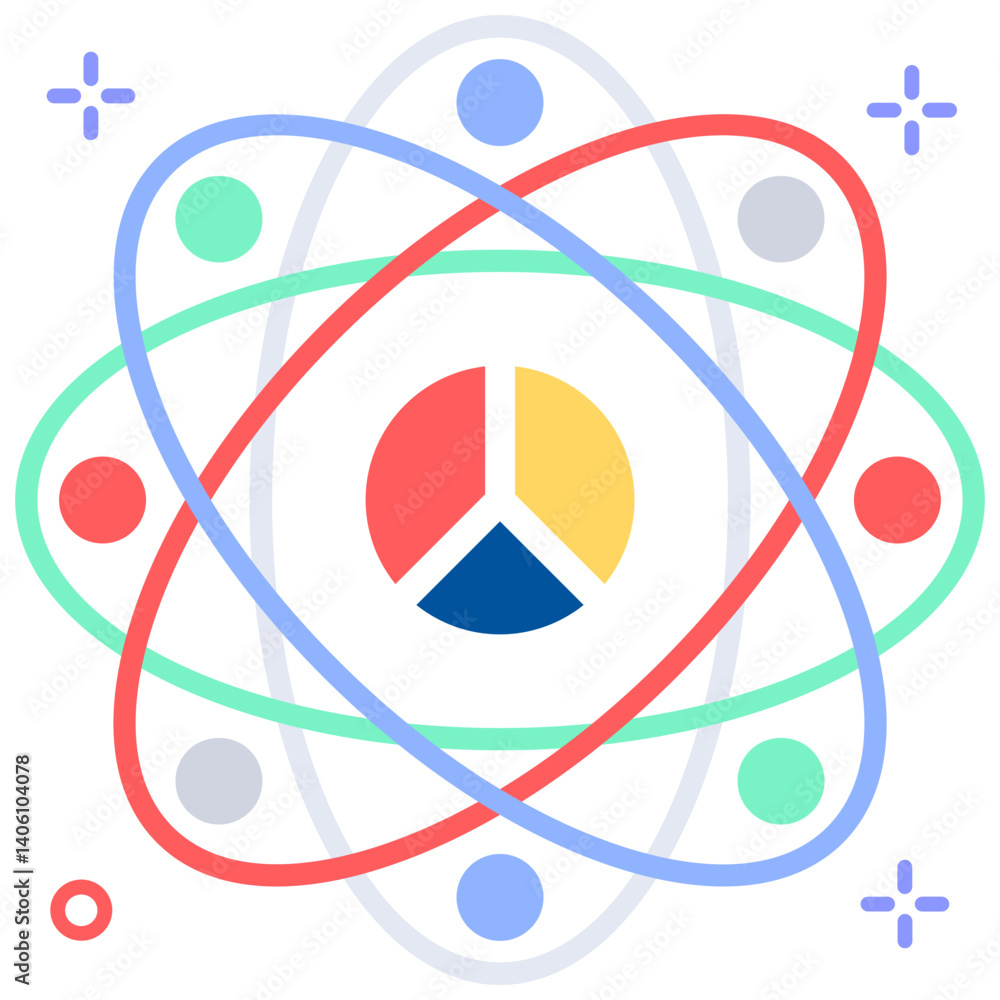 Poster abstract atom pie chart data science technology innovation illustration