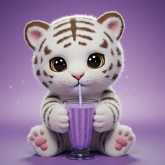 Fototapeta premium 3D Cartoonish White Tiger Cub Rendered