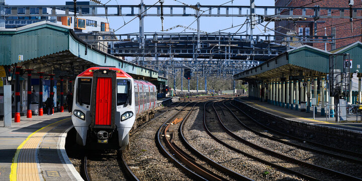 Newport, Wales, UK - April 1, 2025; Transport for Wales modern class 197 diesel multiple unit at Newport