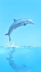 Obraz premium Elegant dolphin leaping from clear water embodying grace and freedom Vivid blue tones and reflective light add a sense of fluid motion