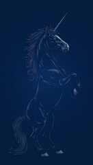 Obraz premium Majestic wild stallion in minimalist style against deep indigo backdrop highlighting its powerful yet noble presence