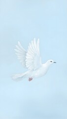 Fototapeta premium Minimalist digital painting of a serene dove against a calming gradient sky Pure white feathers and soft highlights evoke peace and hope