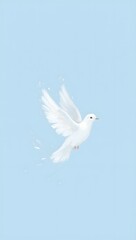 Fototapeta premium Minimalist digital painting of a serene dove against a calming gradient sky Pure white feathers and soft highlights evoke peace and hope