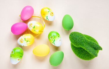easter celebration concept. Top view photo of colorful easter eggs