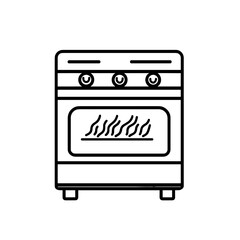 Simple black outline of an oven with flames inside icon
