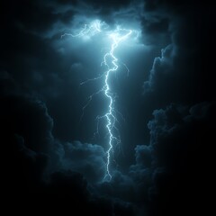 Dramatic Stormy Night Photo Intense Lightning Bolt Striking Through Dark Moody Clouds
