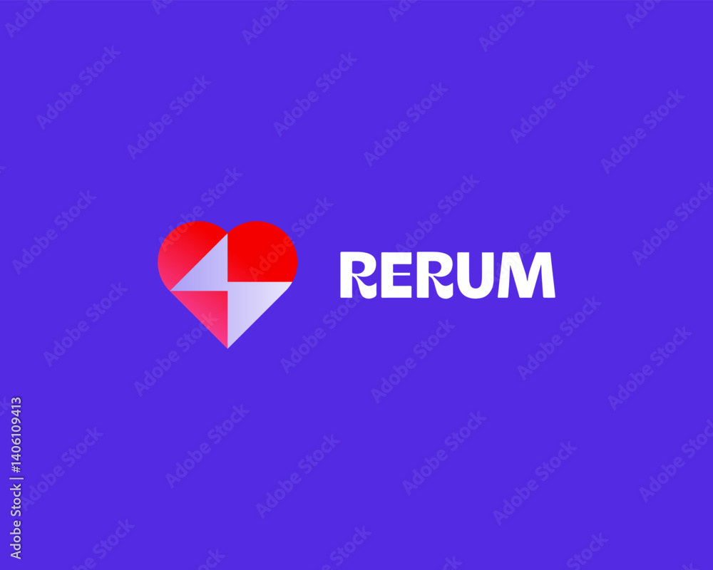 Poster a heart with a lightning inside gradient logo. creative thunder icon. breakup disappointment vector 