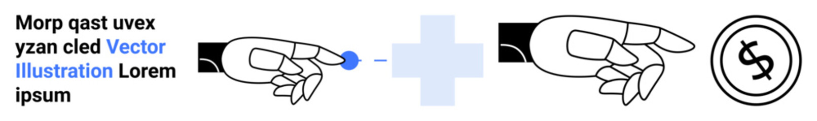 Two hands reaching towards each other with a connector, plus sign, and a dollar coin representing collaboration, teamwork, finance, partnerships, communication, innovation, and goals in an abstract