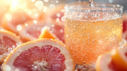 Refreshing Grapefruit Beverage with Fizzy Drink and Slices of Citrus Fruit