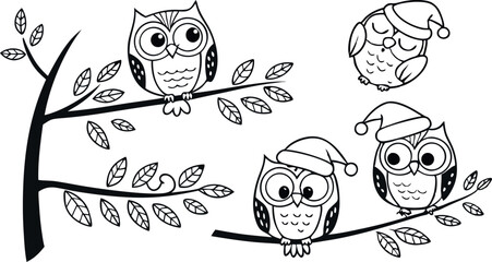 Fototapeta premium Cute Hand-Drawn Owl Vector Set – Line Art EPS Clipart Collection.eps