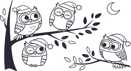 Fototapeta premium Cute Hand-Drawn Owl Vector Set – Line Art EPS Clipart Collection.eps