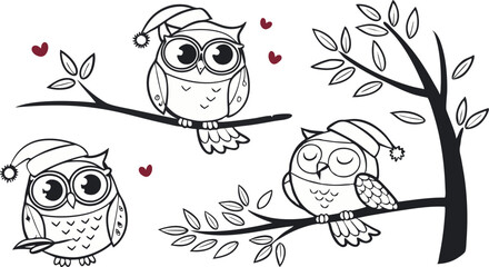 Fototapeta premium Cute Hand-Drawn Owl Vector Set – Line Art EPS Clipart Collection.eps