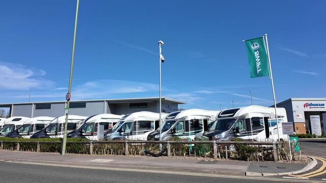 Andover Hampshire England  UK. 09.04.205. Video. Motorhomes on sale at dealers premises in Andover Hampshire.